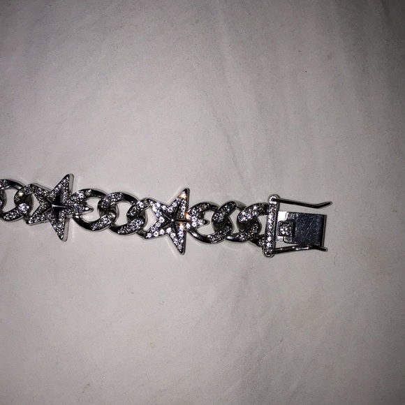 .925 silver Diamond pave Miami star Cuban link chain bracelet - Picture 2 of 6